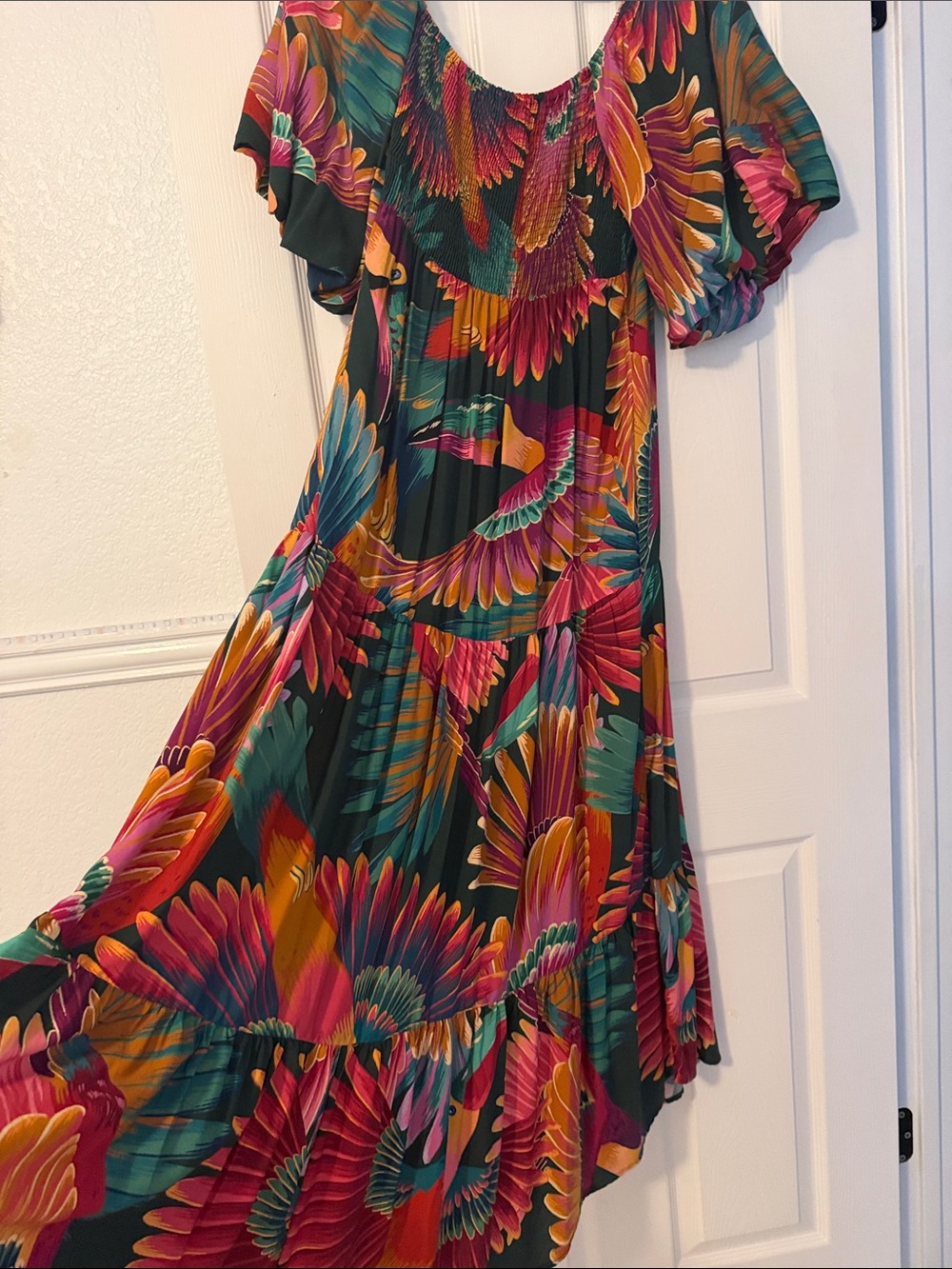 FARM Rio Multicolor Parrot-Print Maxi Dress — Green, Pink, Orange, Yellow, Blue - Picture 3 of 5